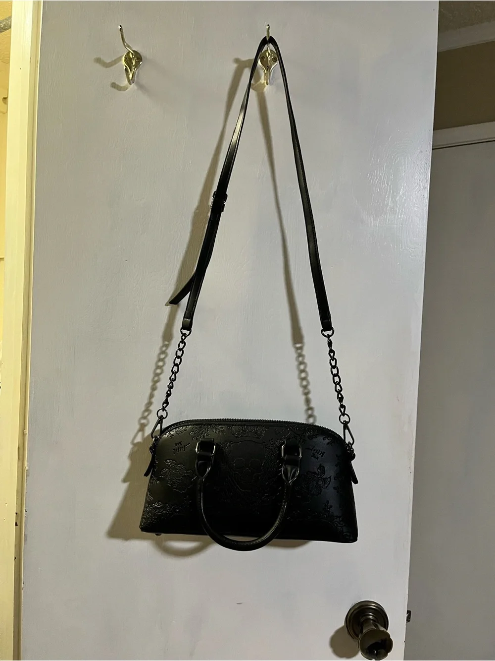 Betsey Johnson Black Embossed Leatherette Crossbody Satchel